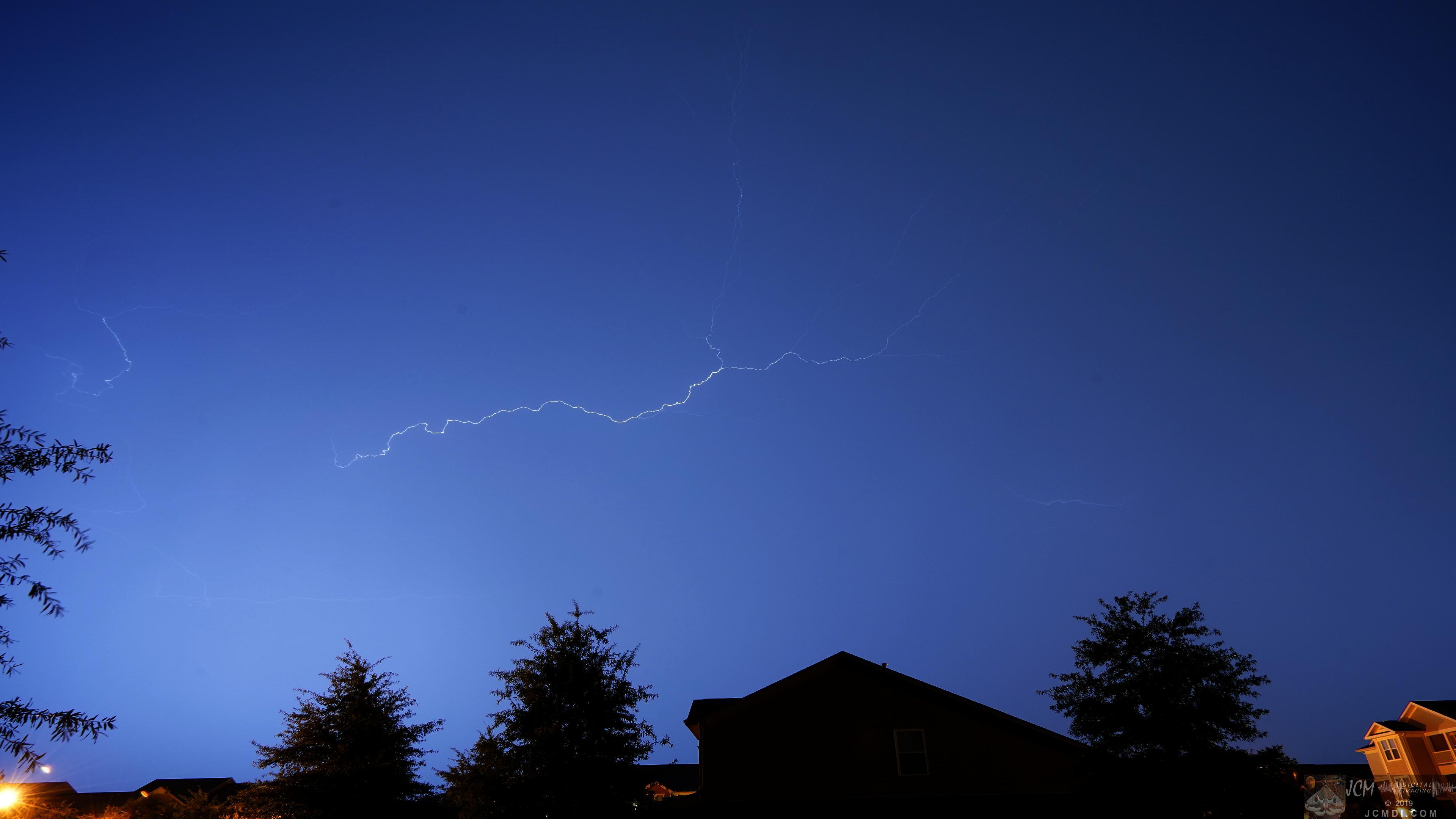 Severe thunderstorm lightning bolt lights up the sky in Tennessee